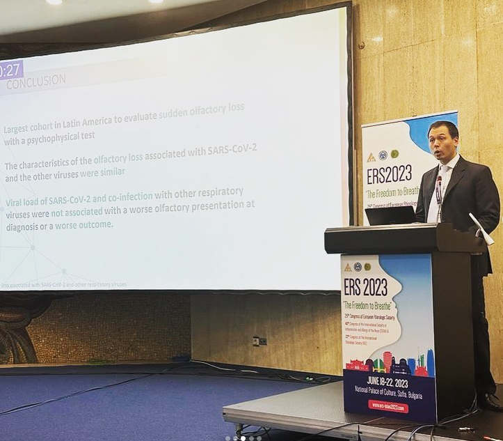 Dr. Marcel — Apresentando pesquisa em rinologia no ERS 2023, em Sofia (Bulgária).